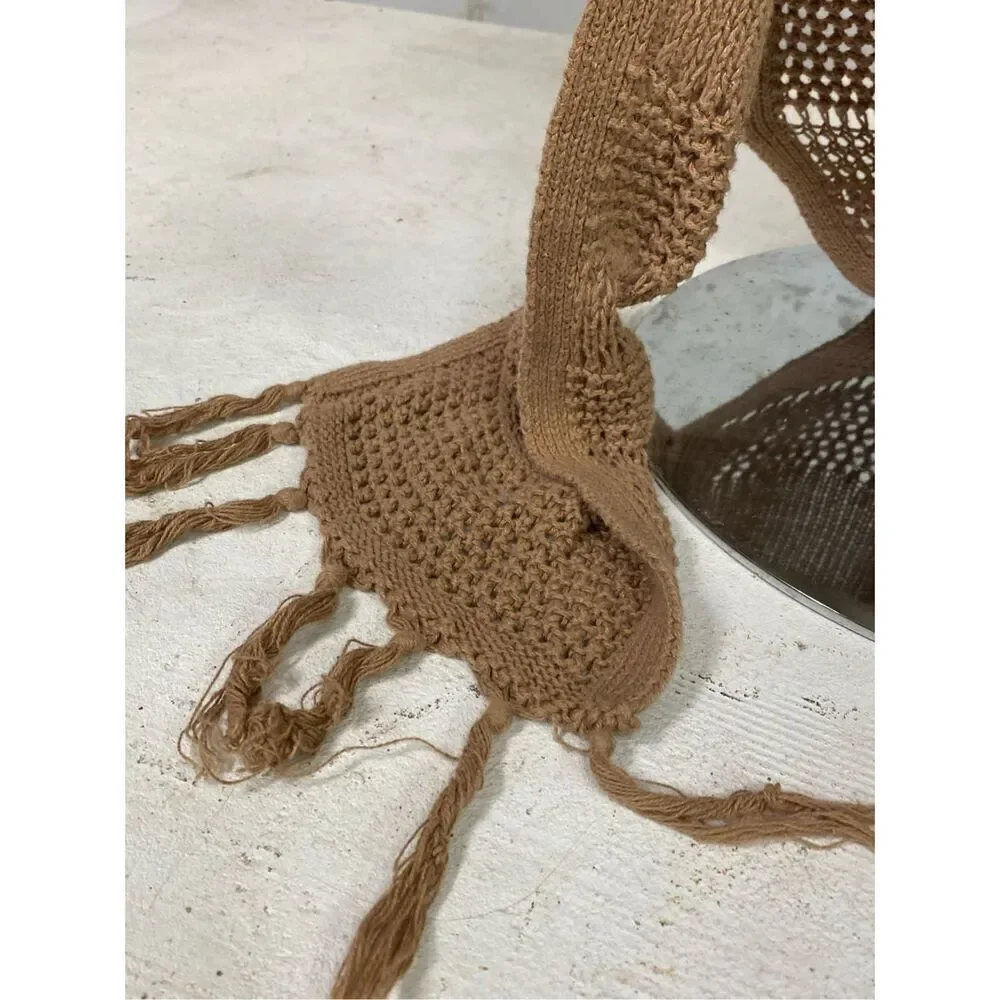 OLD NAVY Y2K Brown Bohemian Crochet with Fringe Sleeveless Sweater Wrap Size XS